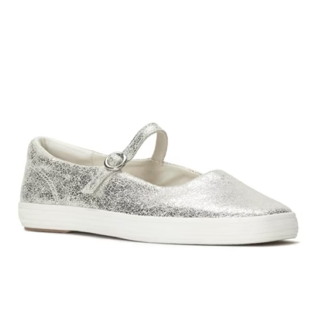 NEW Keds Square Toe Mary Jane Distressed Metallic Leather Silver Size 9